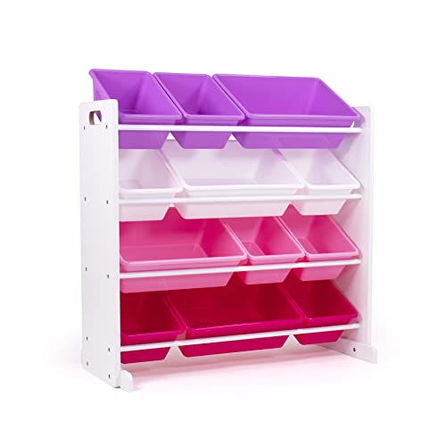 Humble Crew Kids Toy Storage Organizer with 12 Plastic Bins, Grey/White O74556