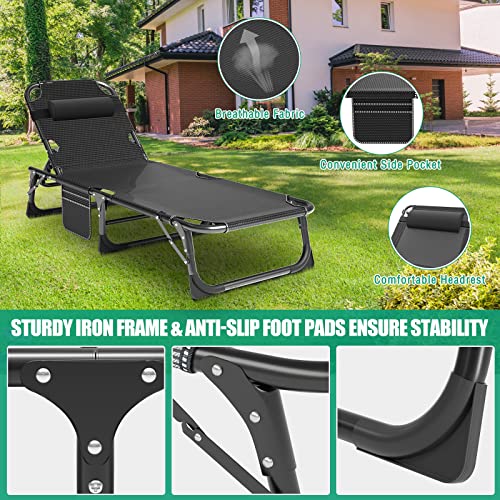 Portable Folding Camping Cot, Adjustable Reclining Chaise with Pillow U54731