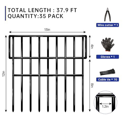 35 Panels Garden Fence Animal Barrier, 38ft x 13in No Dig Rustproof Metal Outdoor Wire Fencing E53834