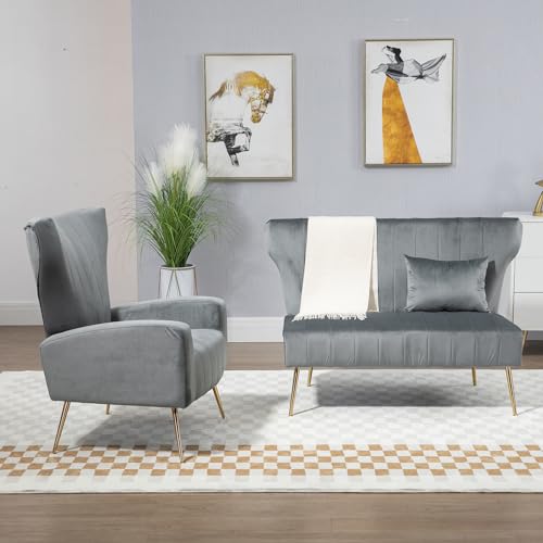 50'' Velvet Armless Loveseat Sofa with Golden Metal Legs, Black Y387226