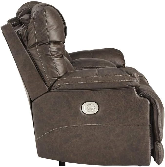 Signature Design by Ashley Wurstrow Leather Power Reclining Loveseat with USB Charging, Brown Q13166