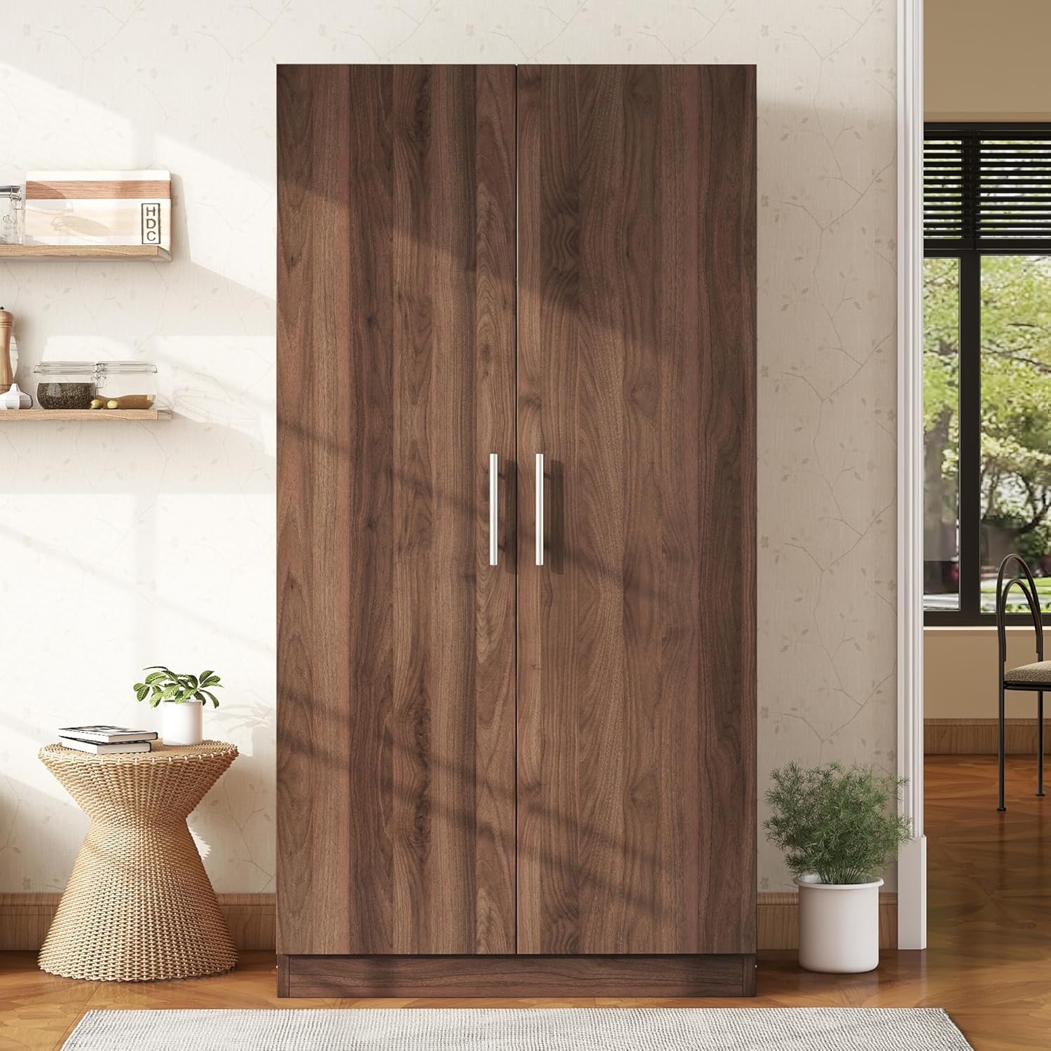 2-Door Wooden Wardrobe Armoire with 3 Storage Shelves F118250