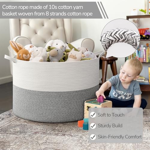 INDRESSME Large Cotton Rope Storage Basket with Handles, 90L Grey R37552