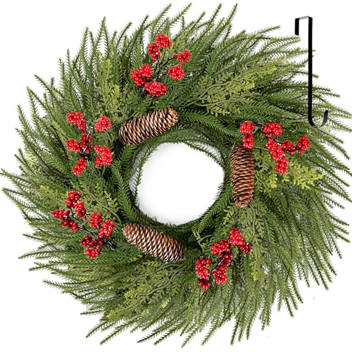 24 Inch Christmas Wreath with Red Bow for Front Door C225