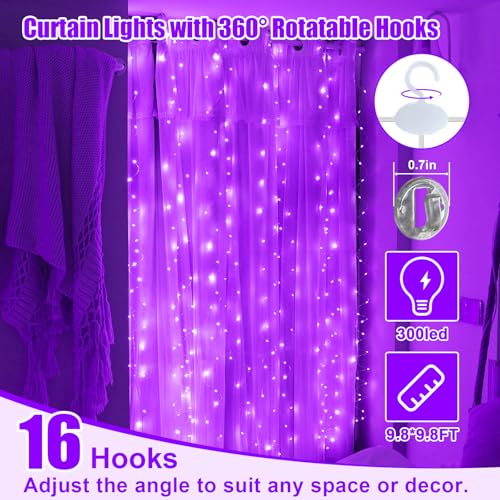 600LED Curtain Lights for Bedroom, Warm White, 8 Modes Y367582