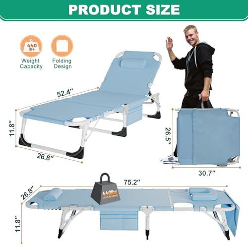 Portable Folding Camping Cot, Adjustable Reclining Chaise with Pillow U54731