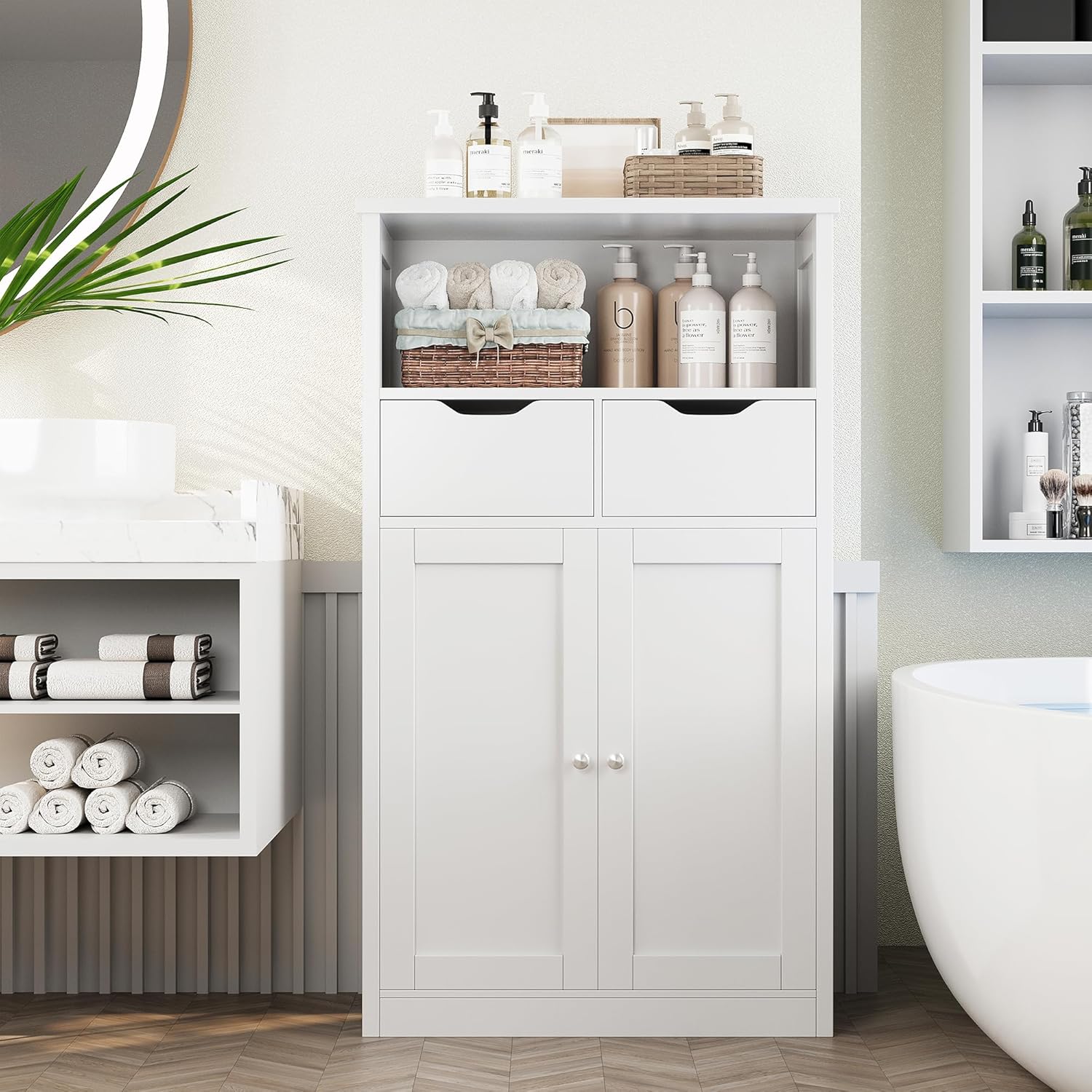 Shintenchi Floor Storage Cabinet with Doors and Drawers, White W381485