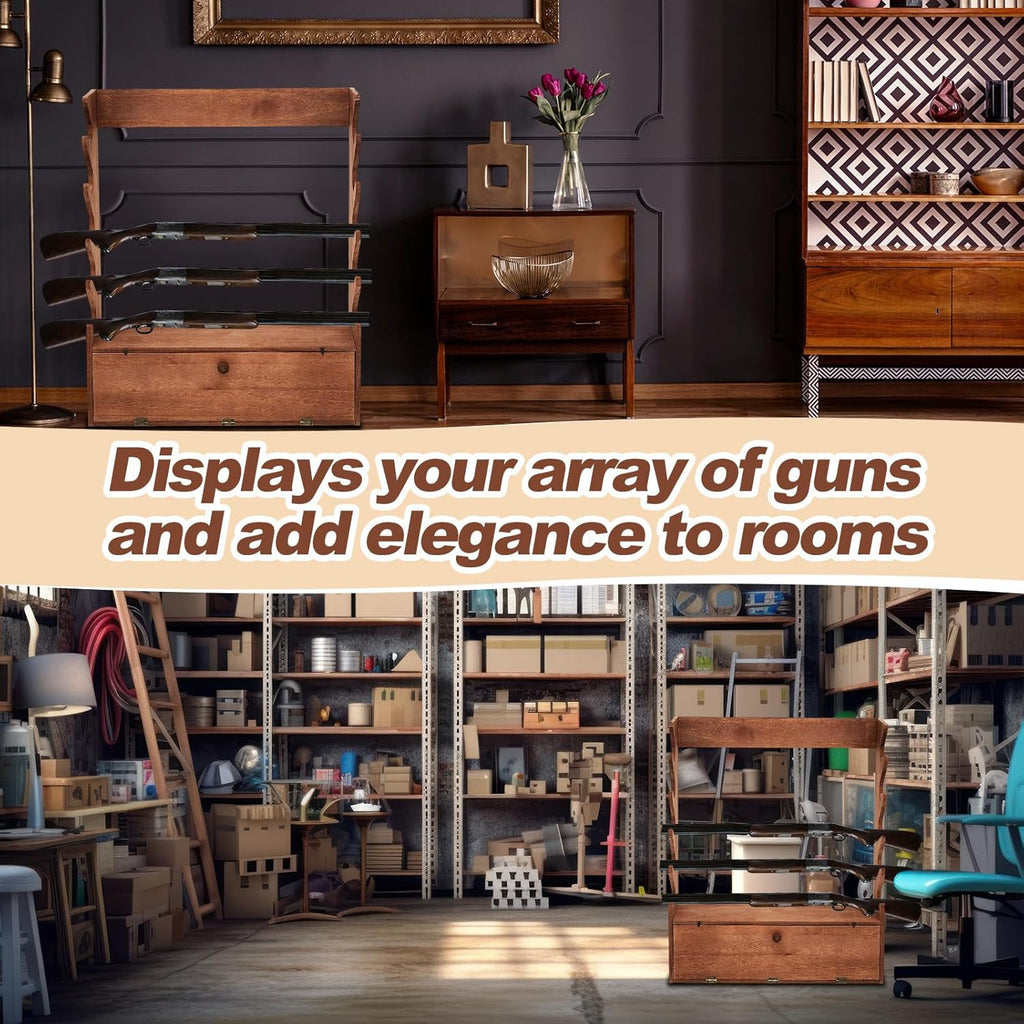 Walnut Gun Display Rack Pine Wood Rifle Cabinet with Storage H830