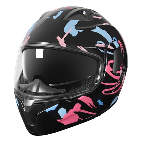 SPARK DOT Modular Flip-Up Dual Visor Motorcycle Helmet (Bright Black, Small) W8778