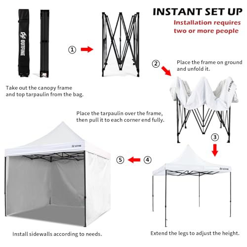 OUTFINE Heavy Duty 10x10 Pop Up Canopy Tent with 3 Side Walls, White Q980400