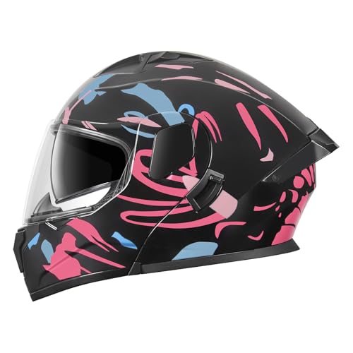 SPARK DOT Modular Flip-Up Dual Visor Motorcycle Helmet (Bright Black, Small) W8778