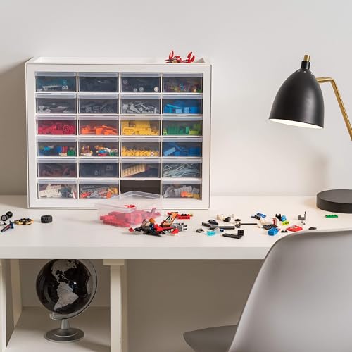 IRIS USA Plastic Drawer Storage Organizer, 24-Drawer Cabinet, White L6685