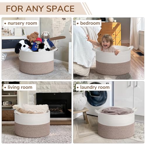 INDRESSME Large Cotton Rope Storage Basket with Handles, 90L Grey R37552