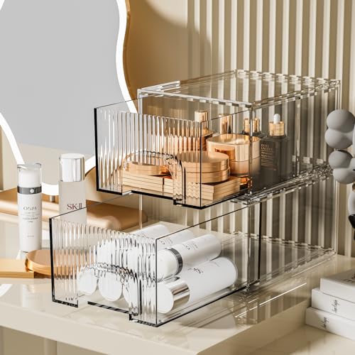 ZHIAI 3 Pack Clear Stackable Acrylic Cosmetic Organizer with Drawers N472