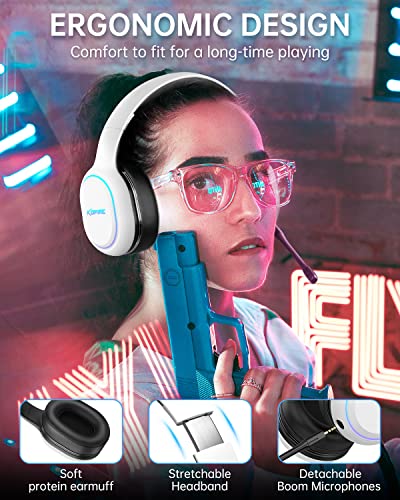 Wireless Gaming Headset for PS5, PS4, PC, Detachable Mic, White P2942