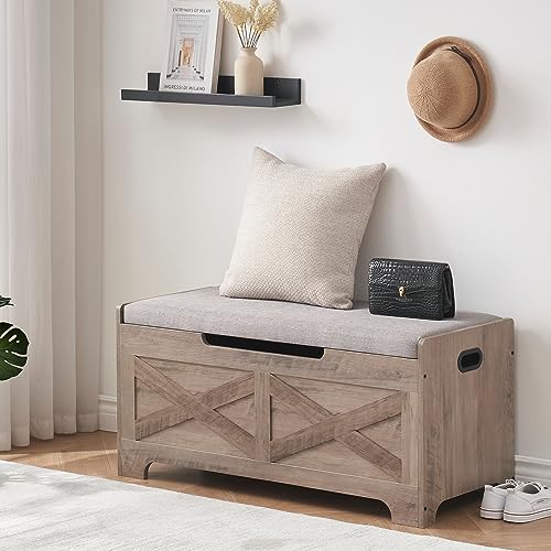 GAOMON Storage Chest with Safety Hinge, Wooden Entryway Bench N377