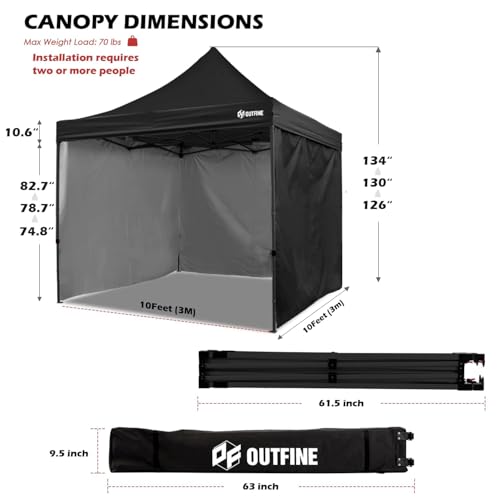 OUTFINE Heavy Duty 10x10 Pop Up Canopy Tent with 3 Side Walls, White Q980400