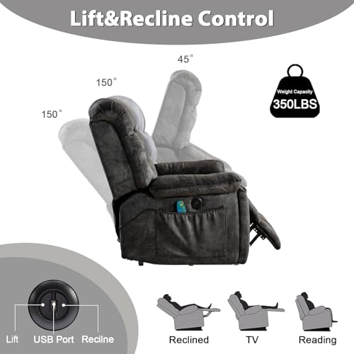 Phoenix Home Large Power Lift Recliner with Massage and Heat for Elderly, Brown O77713