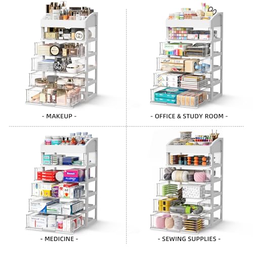 Desk Organizer with 5 Drawers, Plastic Storage Box for Office Supplies G663489