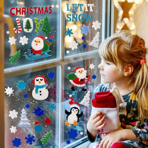 Christmas Window Clings Gel Snowflake Snowman 6-Piece Set F295752