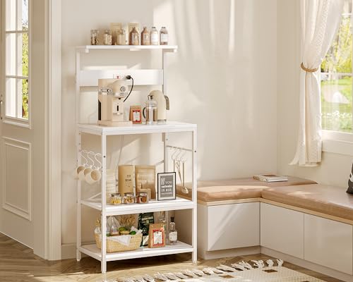 SUPERJARE Kitchen Bakers Rack with Power Outlet, Coffee Bar Table, Rustic Brown W637