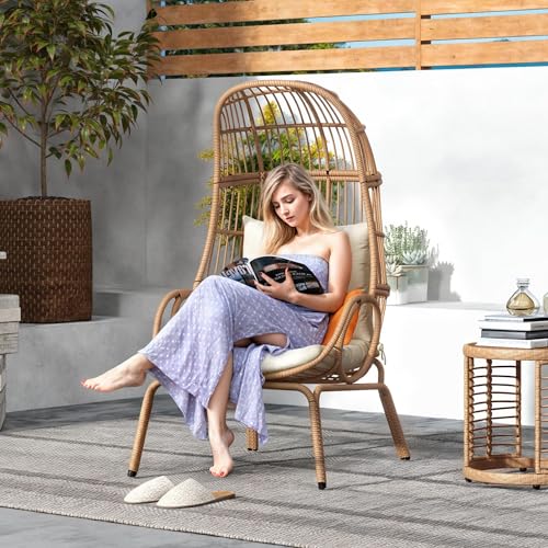 YITAHOME Outdoor Narrow Egg Chair with Stand & Cushion, Beige P70479