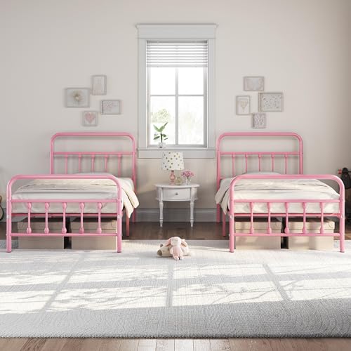 Yaheetech Classic Metal Platform Bed Frame with Victorian Headboard, Full Size Black T81083