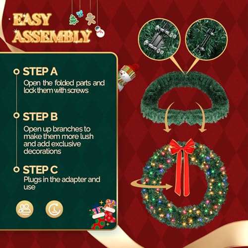 VINGLI 48 Inch Pre-lit Artificial Christmas Wreath with 150 LED Lights T885