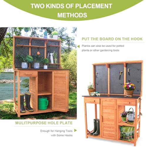 Outdoor Wooden Potting Bench with Storage Drawer and Pegboard B4343