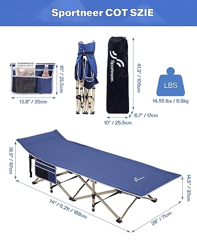 Sportneer Camping Cot for Adults with Mattress, Heavy Duty Folding Portable Bed R956