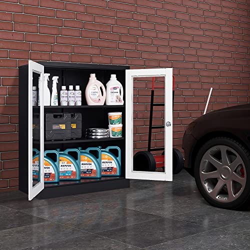 Metal Storage Cabinet with Doors and Shelves, 71" Locking Steel, White L799