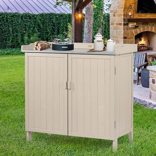 Outdoor Storage Cabinet with Potting Bench & Metal Tabletop V66120