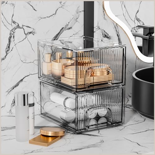 ZHIAI 3 Pack Clear Stackable Acrylic Cosmetic Organizer with Drawers N472