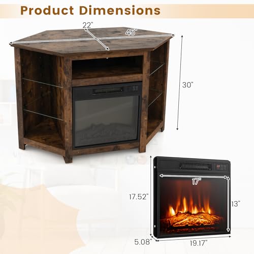 Fireplace Corner TV Stand for 50 Inch TV with LED Lights, Rustic Brown F48207