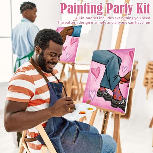 VOCHIC 2 Pack Sip and Paint Kit, Pre Drawn Canvas for Adults, Couple Shoes Love Theme S8145