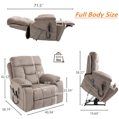 Lift Chair Recliner with Massage and Heat, Heavy Duty for Seniors, Brown V12888