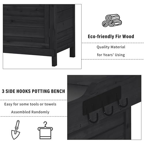 Merax 66" Outdoor Farmhouse Wooden Potting Bench Table with 2 Drawers and Cabinet, Brown U7933