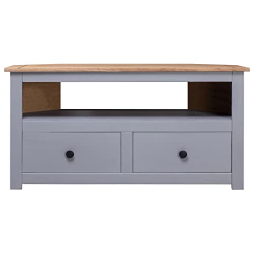 Corner TV Stand Gray Solid Pine with Drawers O2071