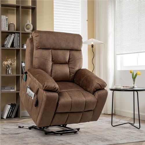 Lift Chair Recliner with Massage and Heat, Heavy Duty for Seniors, Brown V12888