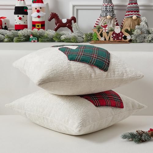 UGASA Star Christmas Decorative Pillow Covers 18x18 Inch Set of 2 Dark Green Q9265