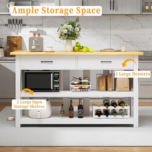 47.3" Solid Rubberwood Kitchen Island with Power Outlets, Grey E752