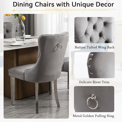 White Marble Dining Table Set for 6 with Grey Velvet Chairs K4531