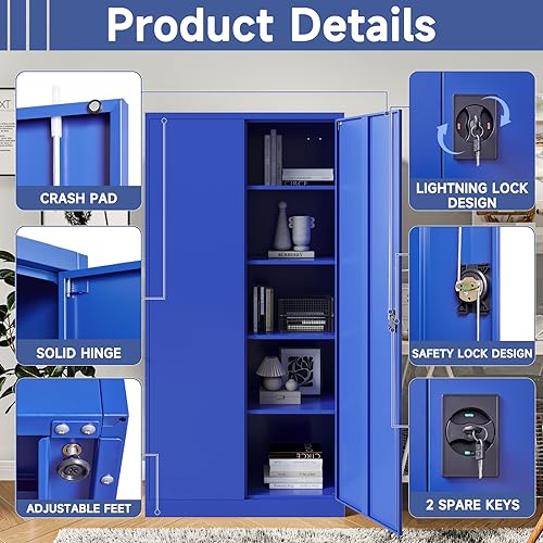 Metal Storage Cabinet with Doors and Shelves, 71" Locking Steel, White L799