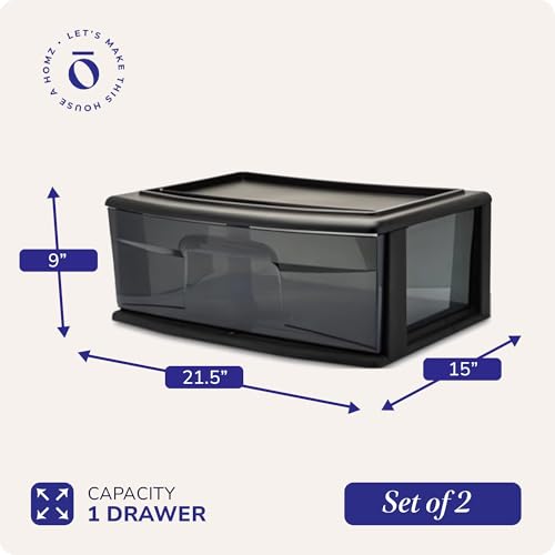 HOMZ 2-Pack 1-Drawer Storage Cart, Clear Plastic, White Frame Y898