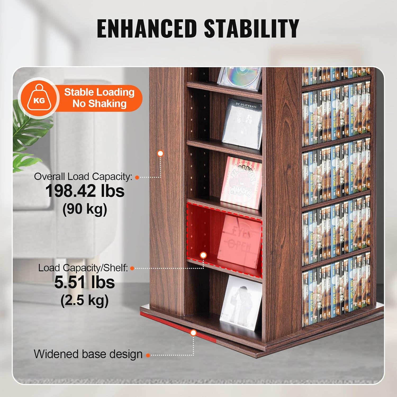 VEVOR Media Storage Cabinet Rotating Media Tower Holds 1040 CDs Espresso L606496