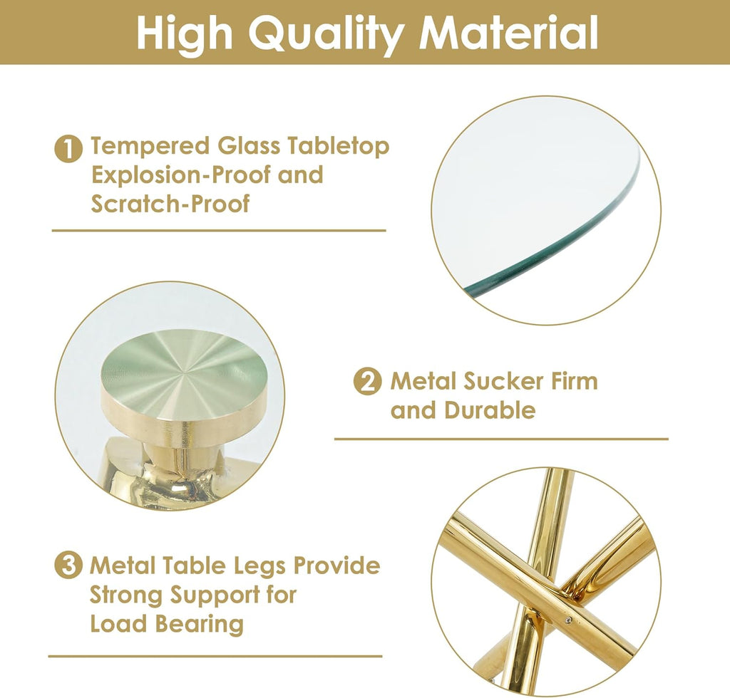 Baysitone Gold Round Glass Dining Table Set for 6 with Clear Acrylic Chairs W1878