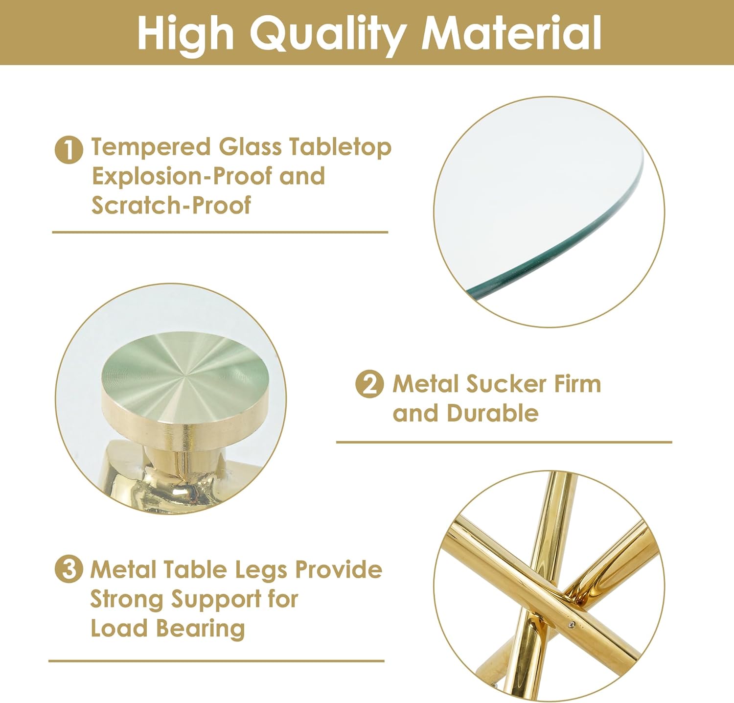 Baysitone Gold Round Glass Dining Table Set for 6 with Clear Acrylic Chairs W1878
