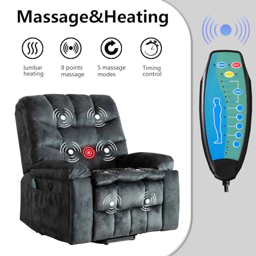 Phoenix Home Power Lift Chair Recliner with Massage and Heat, Green Grey C249534