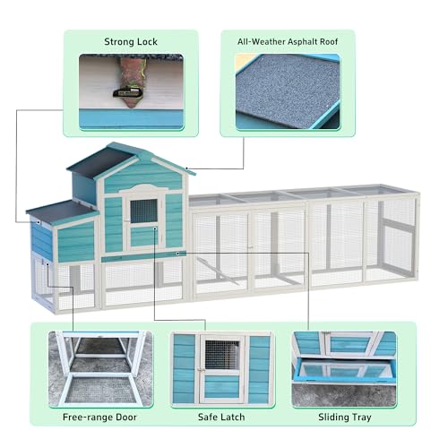 120'' Large Wooden Chicken Coop with Run for 3-5 Chickens F3405