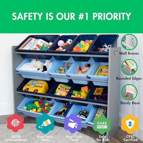 Humble Crew Supersized Toy Storage Organizer with 16 Removable Bins, Grey/White D772791
